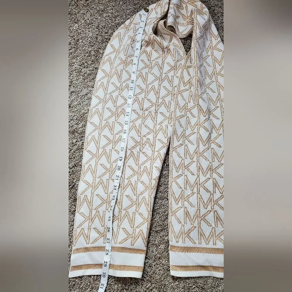 Michael Kors Knit White & Sienna Brown Shimmery Winter Scarf